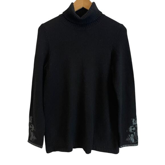 Bogner Sweater Womens Small Turtleneck Virgin Wool Lamb Leather Floral Pullover - Picture 1 of 10
